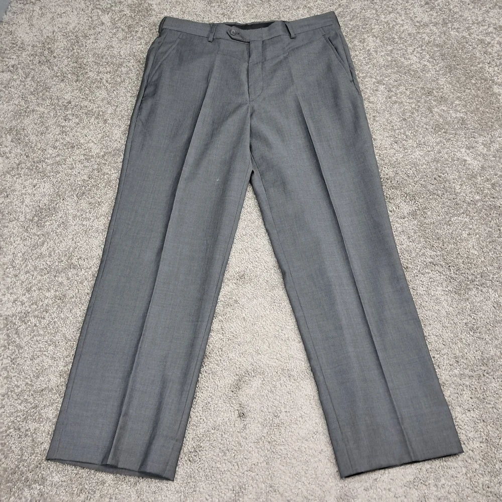 Jones New York Mens 3 Piece Suit 40L Grey‎ 100% Worsted Wool Blazer Vest Pant